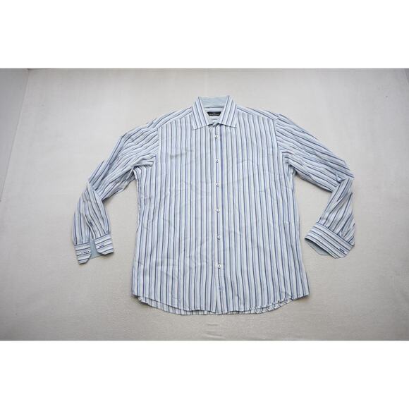 Bugatchi Uomo Dress Shirt Classic Fit Flip Cuff Plaid Button Up Mens Size XL - Picture 6 of 9